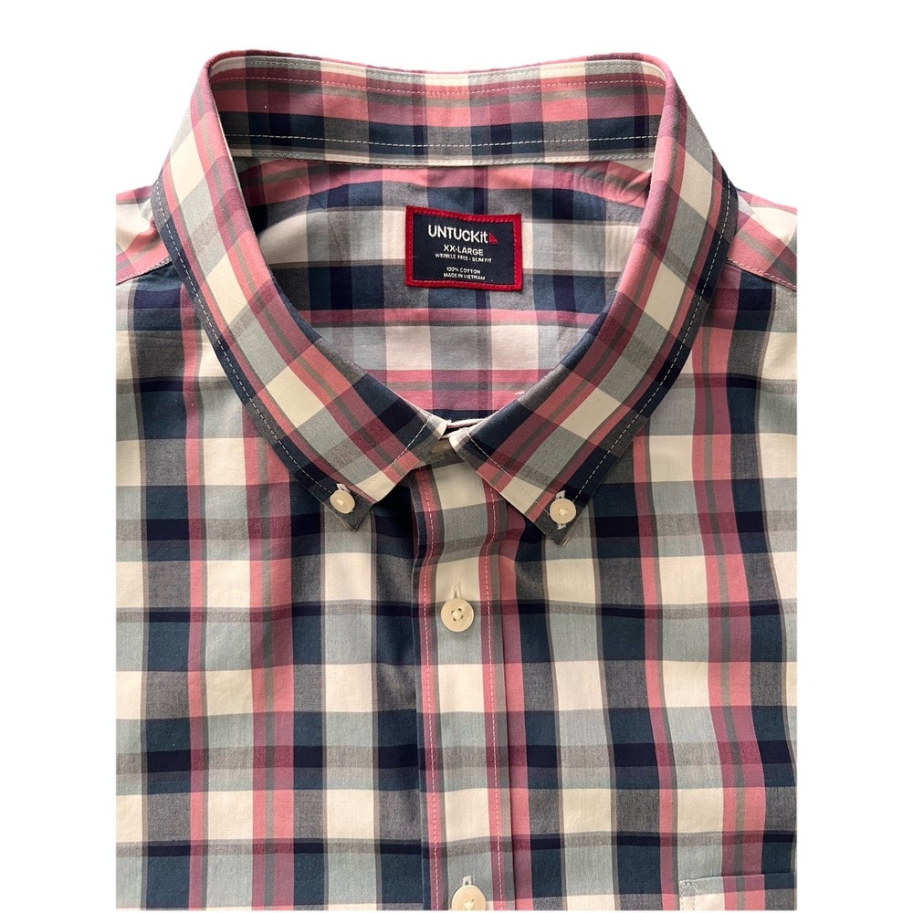 UNTUCKit Schwarz-WF Mens XXL Slim Fit Wrinkle Free Plaid Button Down Shirt - Picture 6 of 16